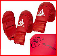 Перчатки для карате с лицензией WKF красные без защиты большого пальца кожзам накладки 661.22