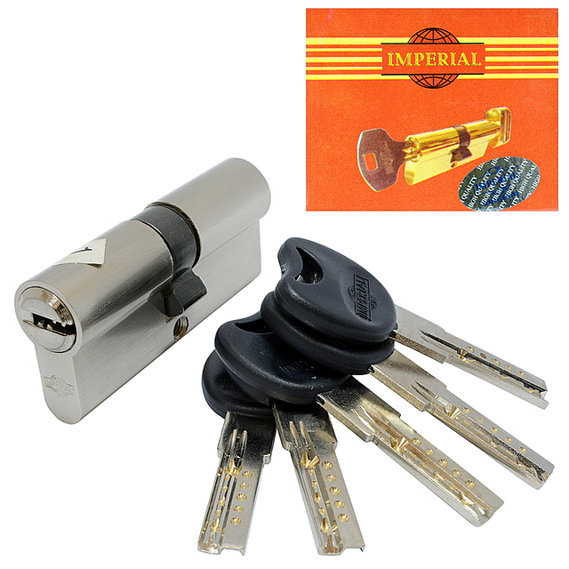 Серцевина для замка врізного Imperial ZC80 (35/45) нікель 5кл. лазерних/ключ, фото 1