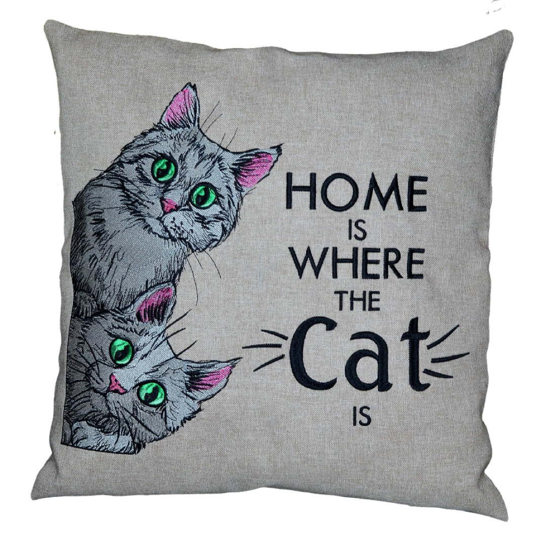Декоративна подушка з вишивкою "Cats" (в асортименті), Бжевий