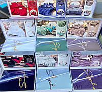 Постельное белье Крэп Сатин евро размер в подарочной коробке Комплект сатинового постельного белья с вышивкой