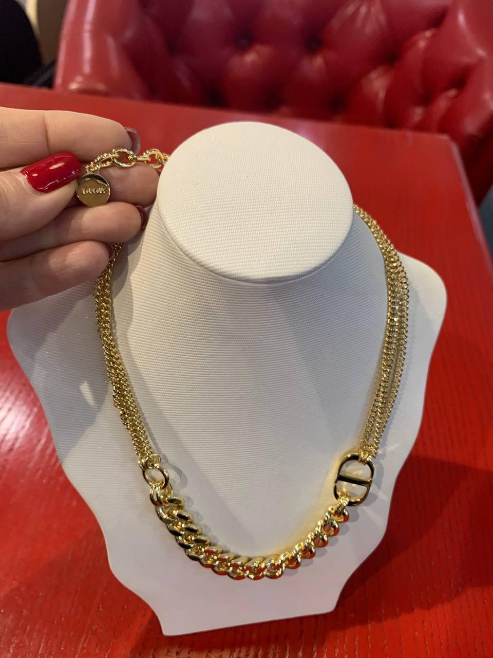 Діор ланцюг позолота 18 К / Брендова підвіска Діор/Dior лимонне золото