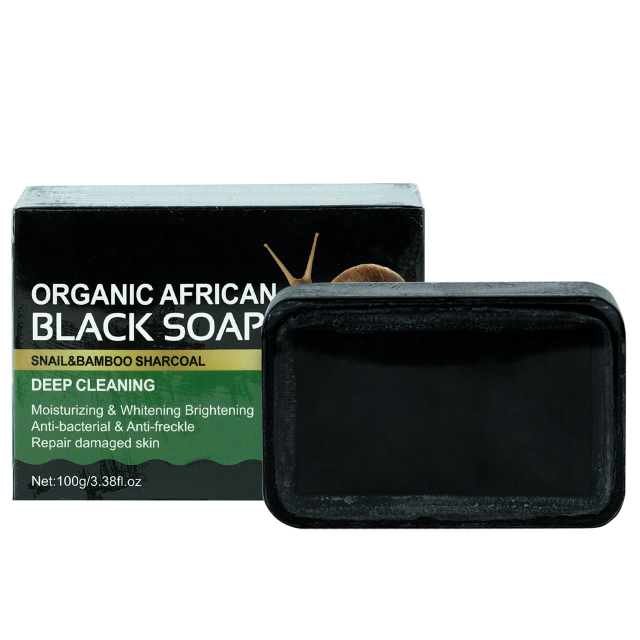 Мыло ручной работы Wokali Organic African Black Soap с муцином улитки и бамбуковым углем 100 г - фото 1 - id-p1795835349