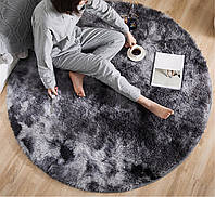 Хутряний сірий ворсистий круглий килимок Травка 100х100 см із довгим ворсом