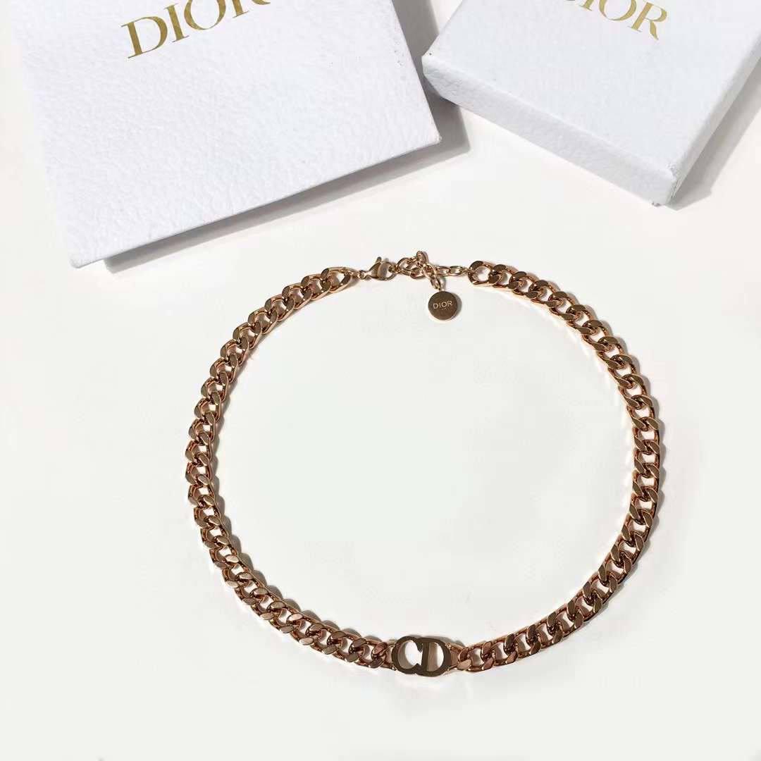 Чокер ланцюг Діор рожеве золото / Брендова підвіска Діор/Dior, позолота