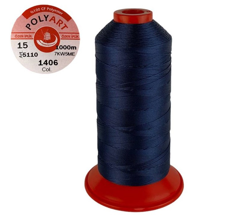 Нитка швейна поліестер POLYART(ПОЛІАРТ) N15 колір #1409 темно-синій 1000м (ОРИГІНАЛ, ТУРЕЧЧИНА), фото 1