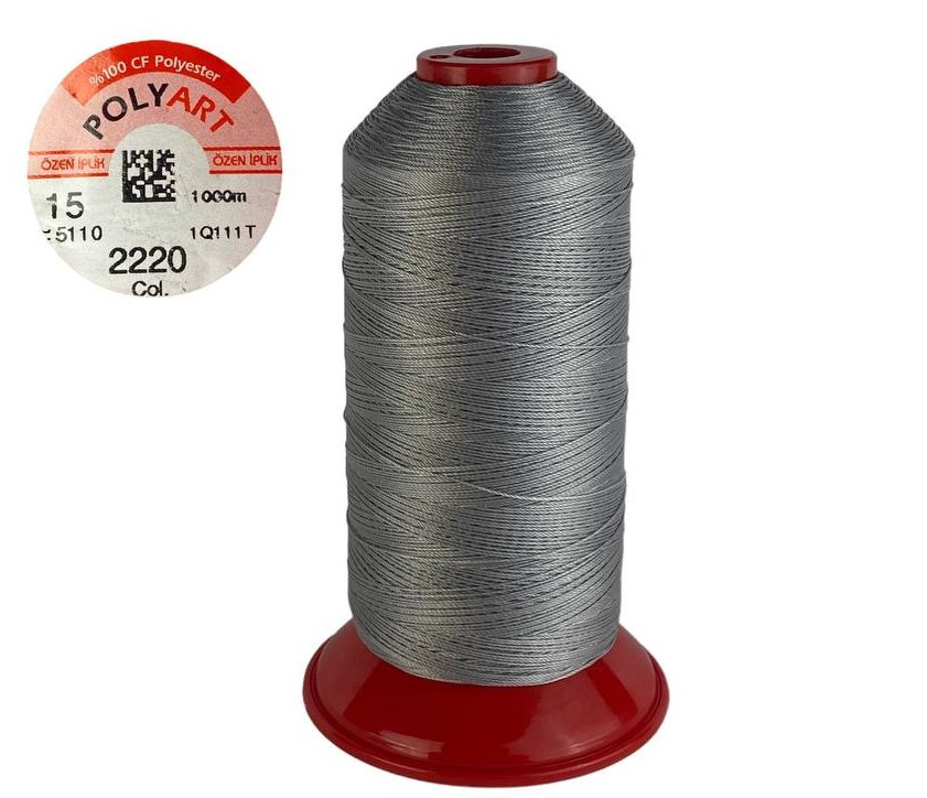 Нитка швейна поліестер POLYART(ПОЛІАРТ) N15 колір #2220 сірий 1000м (ОРИГІНАЛ, ТУРЕЧЧИНА), фото 1