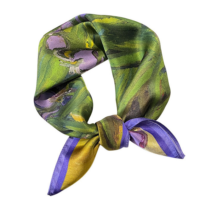 Жіночий шарф хустка шовкова натуральна Іриси 53*53 см