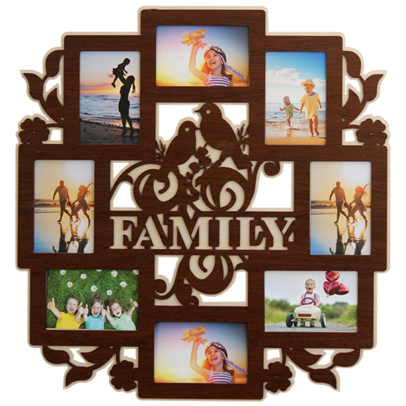 Фоторамка "Family" на 8 фото коричнева 58х61 см