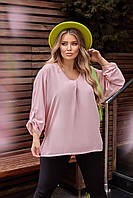 Стильная качественная женская блуза из качественной ткани креп жатка норма и батал розовый цвет