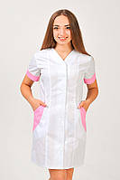 Медичний жіночий халат Гармонія. Білий з рожевим