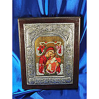 Эксклюзивная икона Божьей Матери Гликофилуса ручная роспись ручная роспись на холсте, серебро и позолота