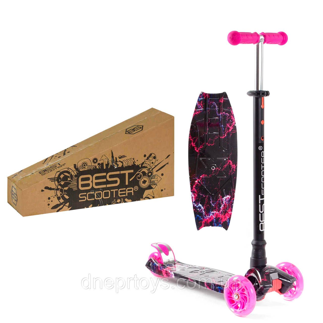 Самокат MAXI "Best Scooter" пластмасовий, 4 колеса PU, світло, трубка керма алюмінієва, d=12см, в кор. (779-2019), фото 1