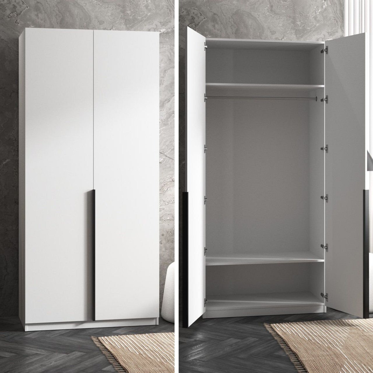 Шкаф для одежды на 2 двери со штангой, с черными ручками M-25: продажа ...