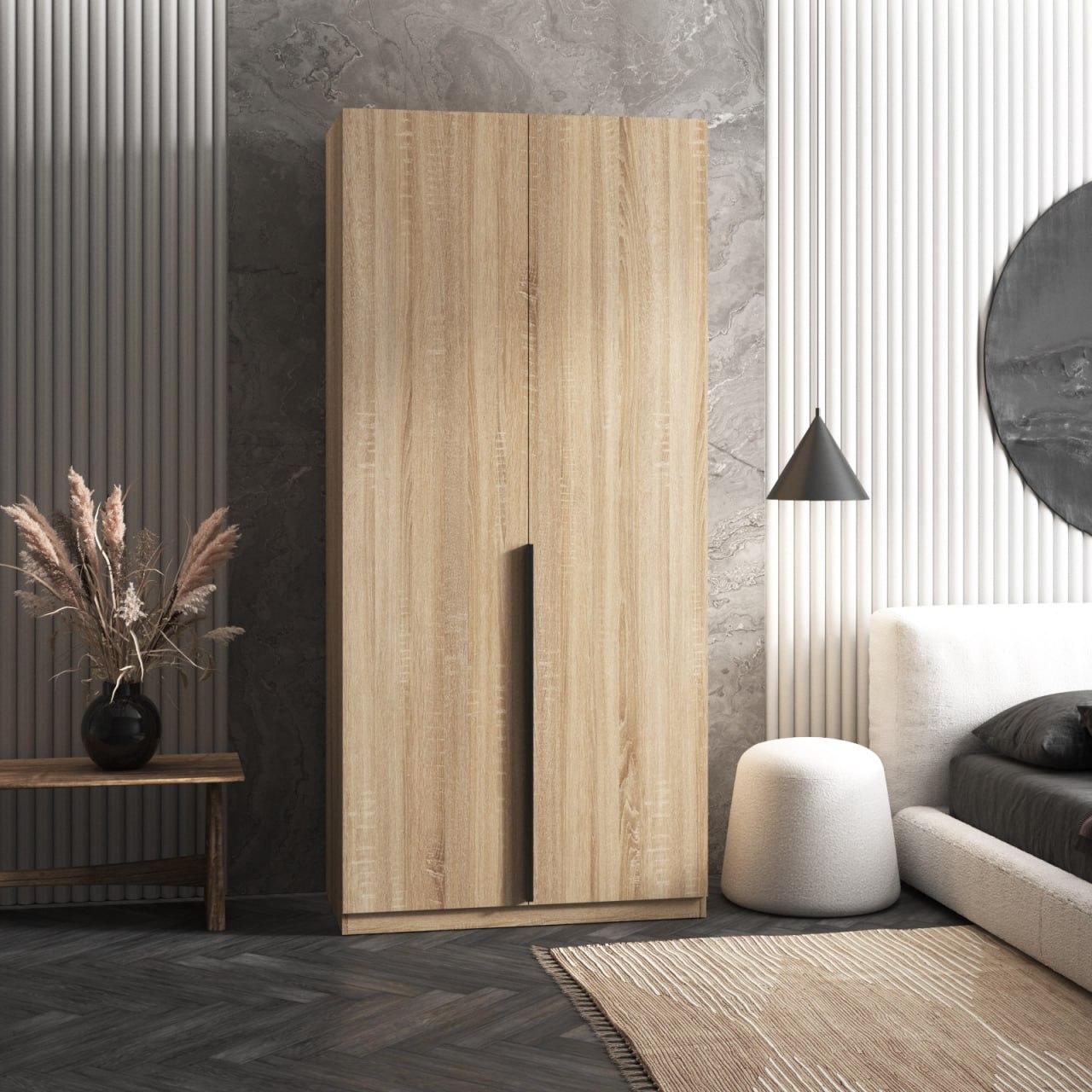 Шафа для одягу на 2 двері зі штангою та полицями, з чорними ручками M-27, фото 1