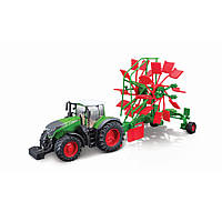 Детская игрушка Трактор Fendt 1050 Vario Bburago 18-31665 c роторными валковыми граблями, World-of-Toys