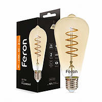 Светодиодная декоративная лампа Feron LB-764 ST64 спираль золото 230V 4W 470Lm E27 2700K