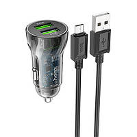 Автомобильное зарядное устройство с быстрой зарядкой QC3.0 + кабель Micro-USB HOCO Z47 |2USB, 20W| Черный