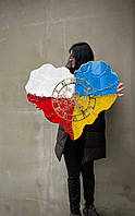 NEW! Годинник настінний Україна Польща у вигляді серця епоксидної смоли карта мапа 60х40 см