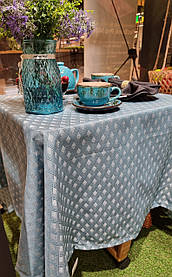 Скатертина для столу "Колібрі" 140х135см, Бірюза ромбики