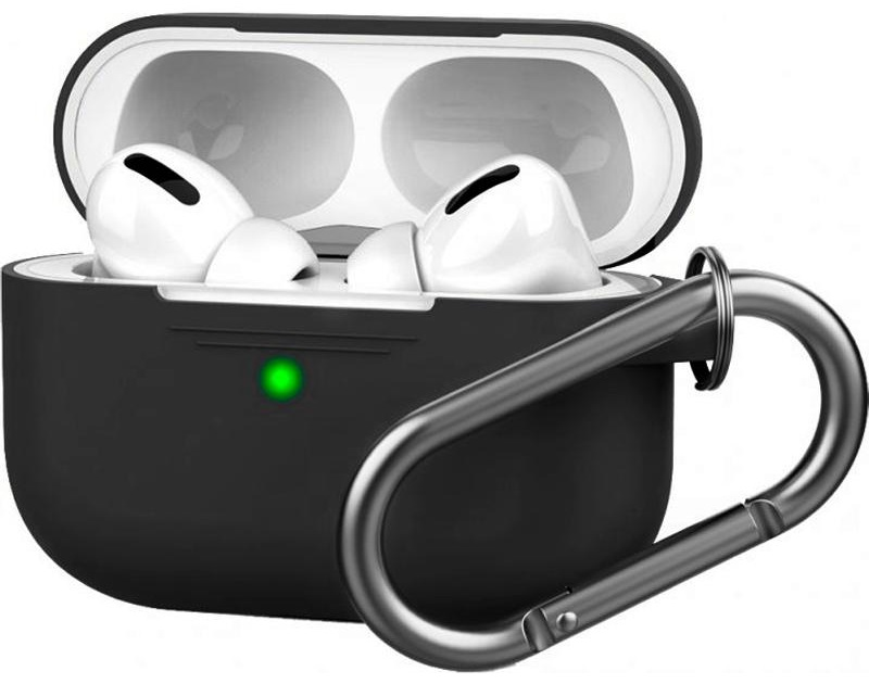 Чохол силіконовий до AirPods Pro Чорний + Карабін