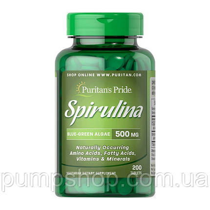 Спіруліна Puritan's Pride Spirulina 500 мг 200 таб., фото 2