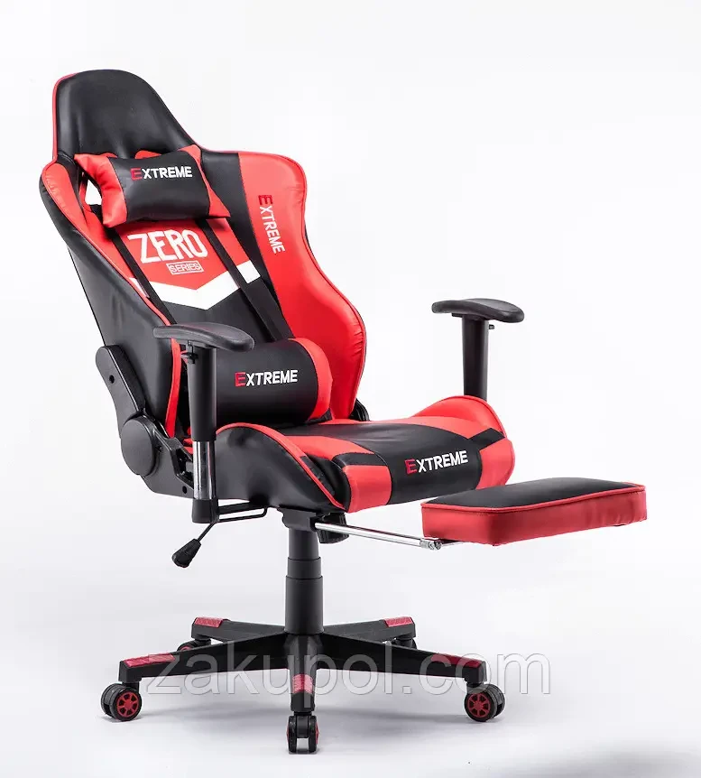 Геймерське крісло Extreme Zero series чорно-червоне спортивне з підставкою для ніг, фото 1