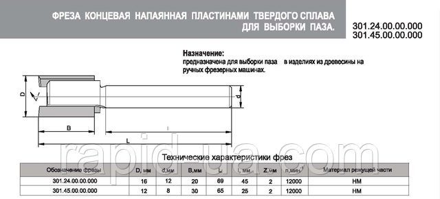 Фреза кінцева напаянная пластинами твердого сплаву для вибірки пазів