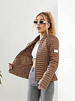 Стьобана демісезонна куртка з кишеньками на змійці, БАТАЛ, арт 470, колір кава