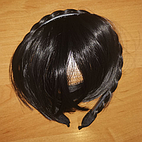 Накладная челка на обруче искусственная челка на ободке косичка термоволокно шиньон Черный