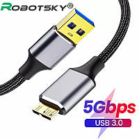 Якісний Кабель USB 3,0 на Micro B, 5 Гб/s швидке передавання даних зовнішній шнур для жорсткого диска