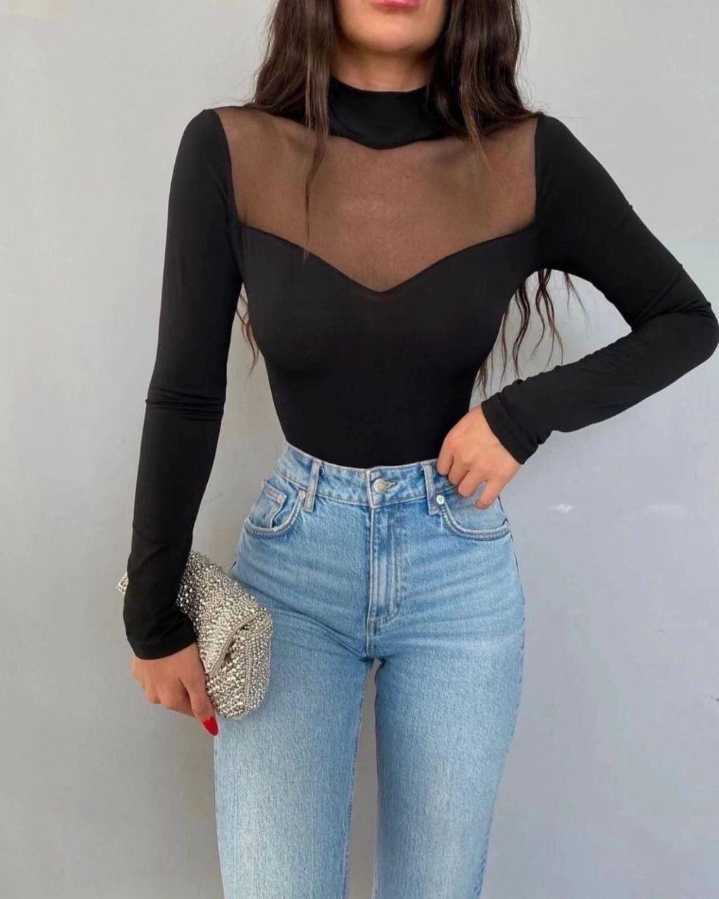 Кофта чорна з сіткою 7199, фото 1