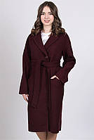 Пальто женское бордовое однотонный с карманами шерсть средней длины Актуаль 045, 50