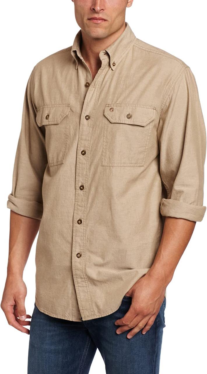 X-Large Dark Tan Chambray Carhartt Чоловіча Relaxed Fit середня вага Шамбре з довгим рукавом сорочка