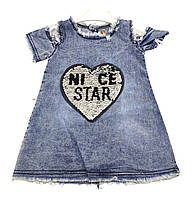 Детский сарафан платье Турция 2, 3 года для девочки джинсовый летний синее (ПЛД1)