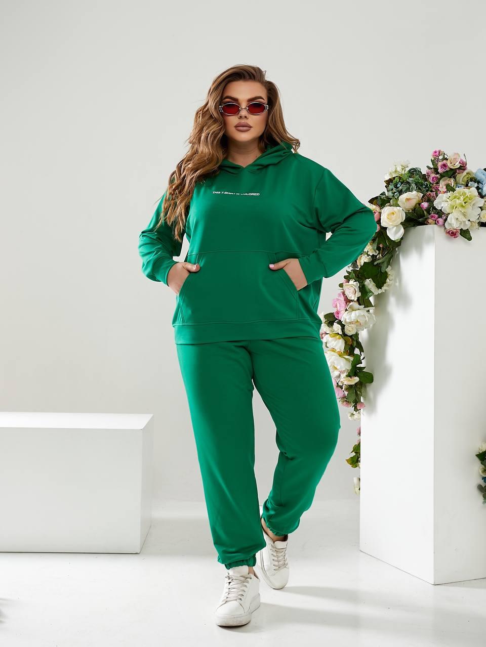 Жіночий спортивний костюм трикотаж двонитка великого розміру БАТАЛ 48-58 худі з капюшоном і штани, фото 1