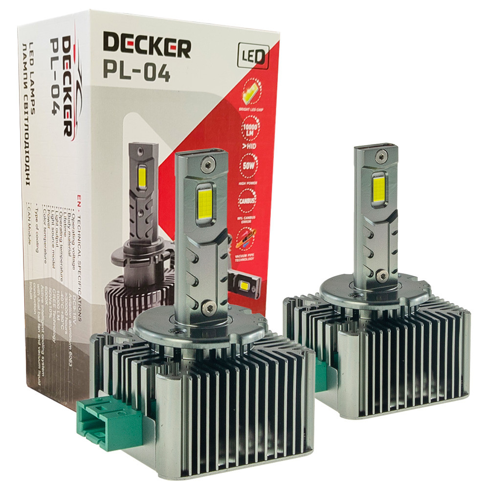 Лампа світлодіодна для фар DECKER LED PL-04 D3 6000K 10000LM 2 шт комплект, фото 1