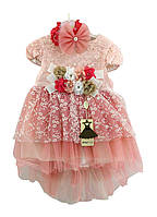 Детский сарафан платье Турция 1, 2 года для девочки хлопок летний персиковое (ПЛД12)