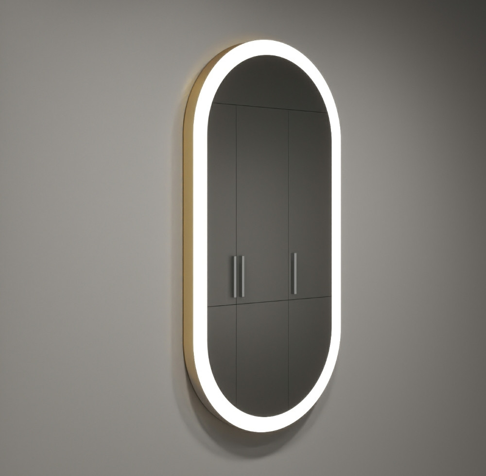 Дзеркало в золотій металевій рамі з Led підсвічуванням, фото 1