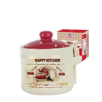 Банка для меда с деревянными ложкой 'Happy Kitchen' (h-8,5 см, d-10см, об-м 420мл)