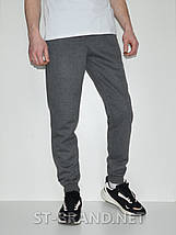 L (48). Сірі утеплені чоловічі спортивні штани на манжеті, трикотаж лакоста з начосом, фото 3