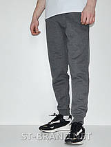 L (48). Сірі утеплені чоловічі спортивні штани на манжеті, трикотаж лакоста з начосом, фото 2