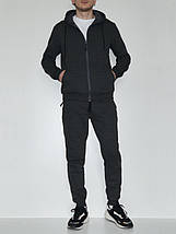 L (48), 2XL (52). Утеплений чоловічий спортивний костюм зкапюшоном, трикотаж трьохнитка - темно-сірий, фото 3