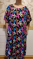 Женское платье яркое из хлопка с цветочным рисунком, большой раз. 8-9 XL