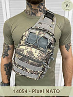 Тактическая сумка нагрудная мультикам, пиксель / Военная сумка на грудь с липучкой для шеврона (арт. 14052-5) Pixel NATO