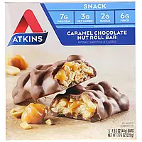 Atkins, батончик для перекуса, шоколадно-карамельный батончик с орехами, 5 штук по 44 г (1,55 унции) в Украине