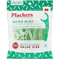 Plackers, Micro Mint, зубочистки з ниткою, економне паковання, м'ята, 150 шт.