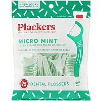 Plackers, Micro Mint, зубочистки с нитью, мята, 75 шт. в Украине