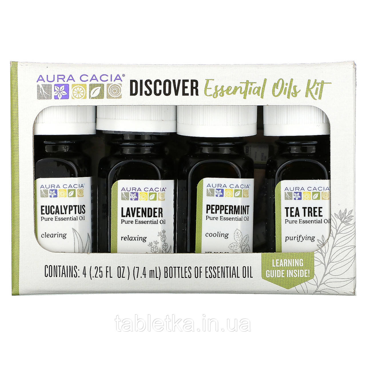Aura Cacia, відкрийте для себе комплект ефірних олій, 4 флакони, 0,25 унцій (7,4 мл) кожен.