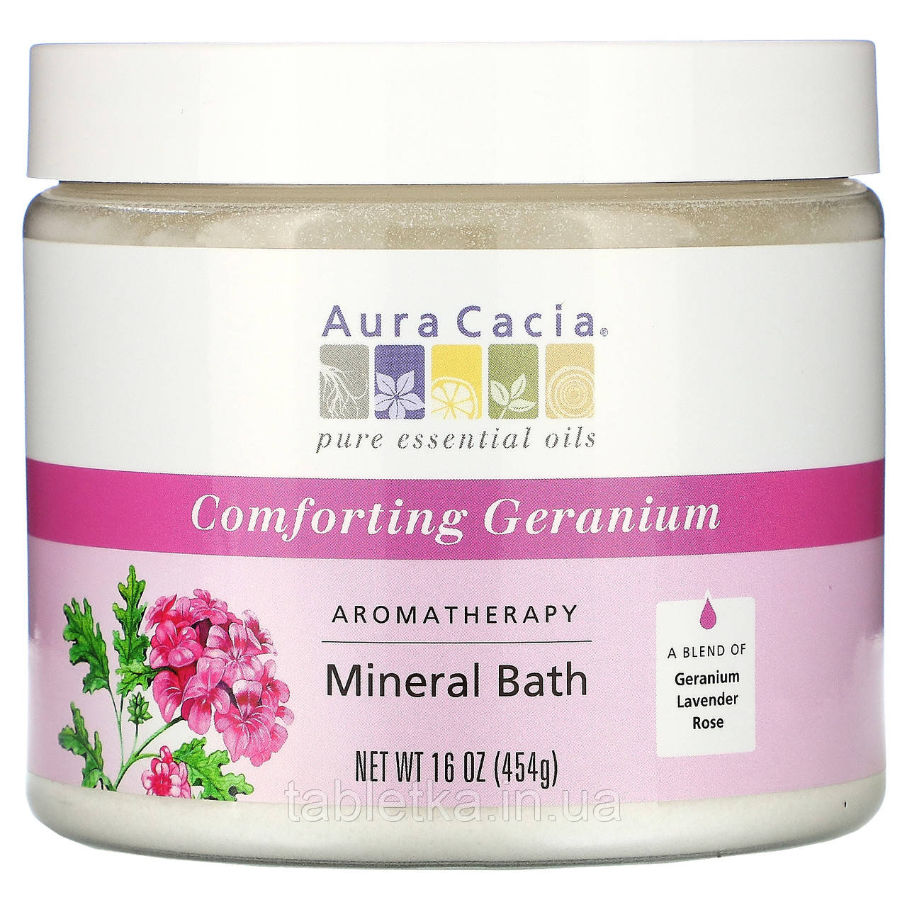 Aura Cacia, Ароматерапевтичний засіб для ванни з мінералами, заспокійлива герань, 16 унцій (454 г)