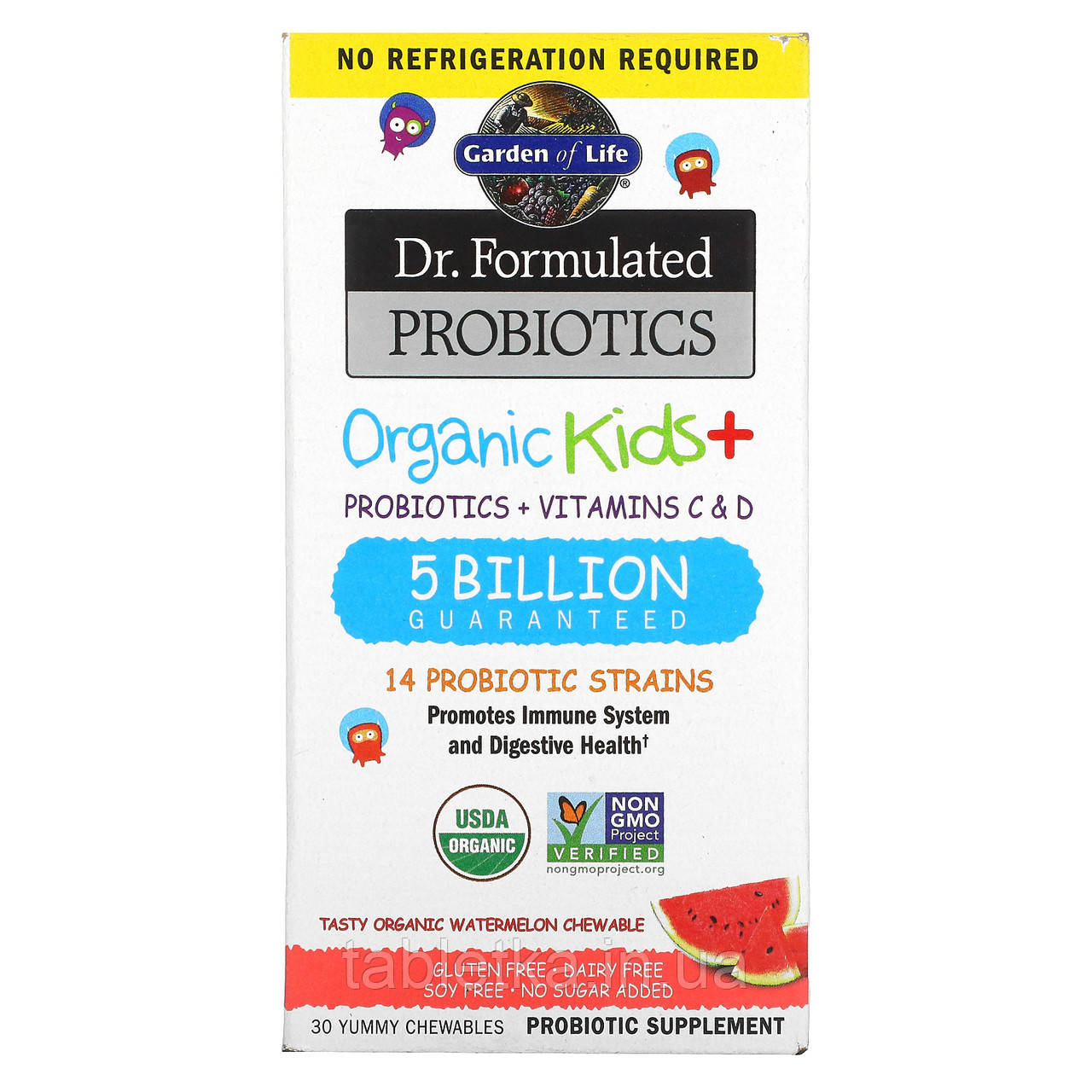 Garden of Life, Dr. Formulad Probiotics, Organic Kids +, зі смаком органічного кавуна, 30 смачних